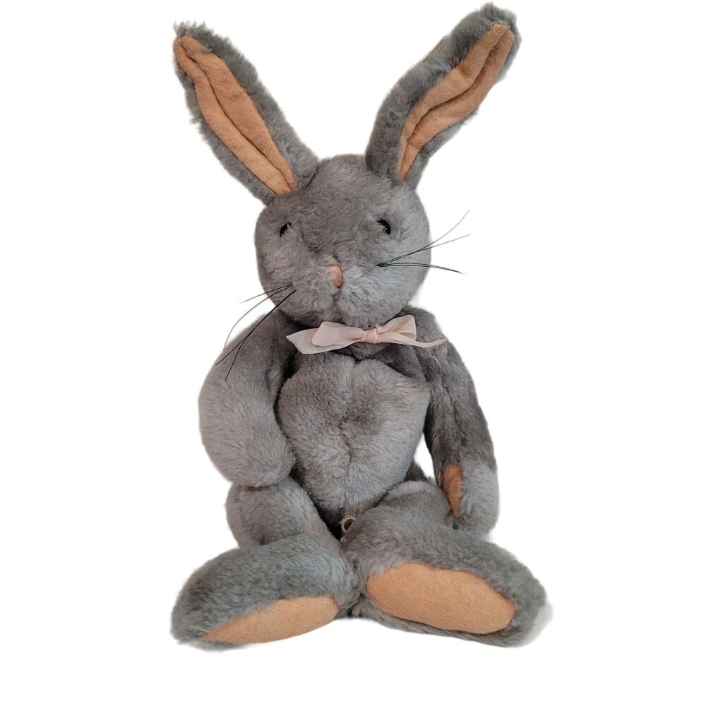 Vintage 1988 plush bunny rabbit stuffed animal 15in tall display grey pink